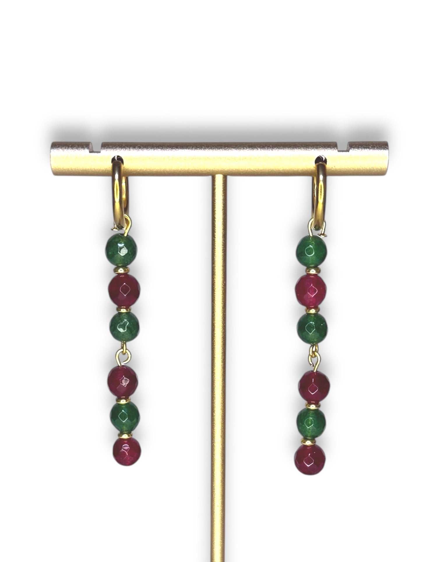 Red/Green Jade Stone Dangle Hoops