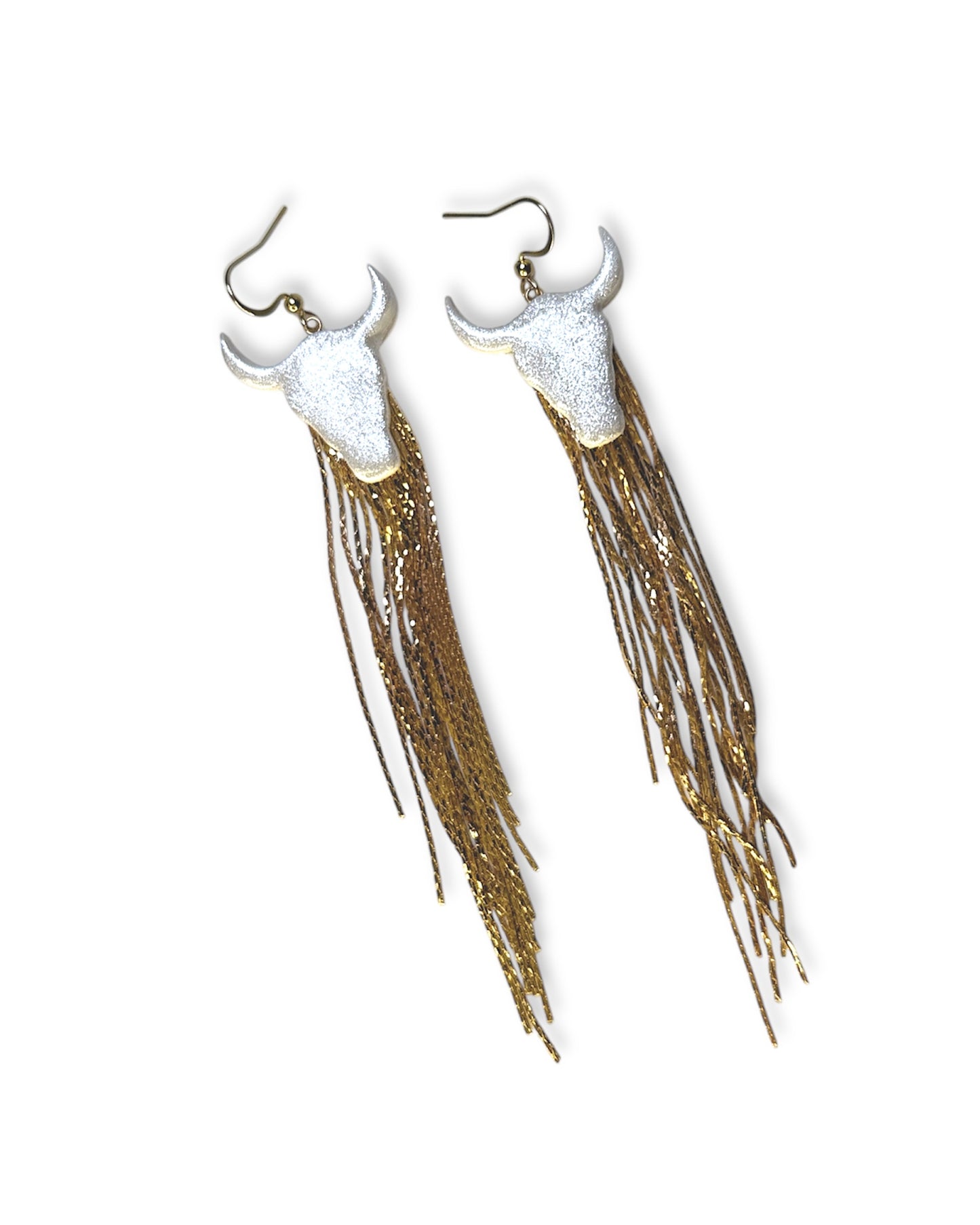 Long Tassel Sparkly Bull Earrings