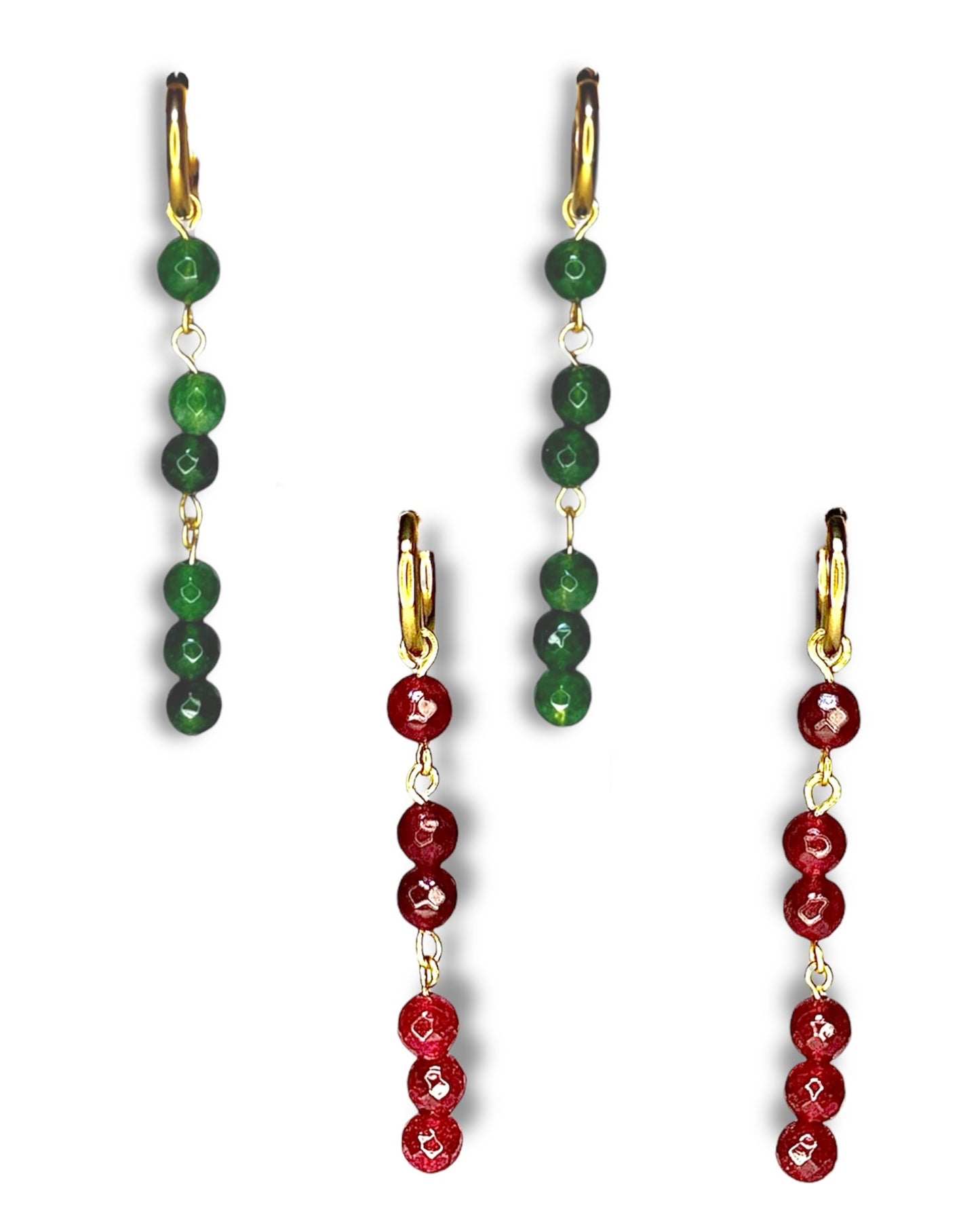 Red/Green Jade Stone Dangle Hoops