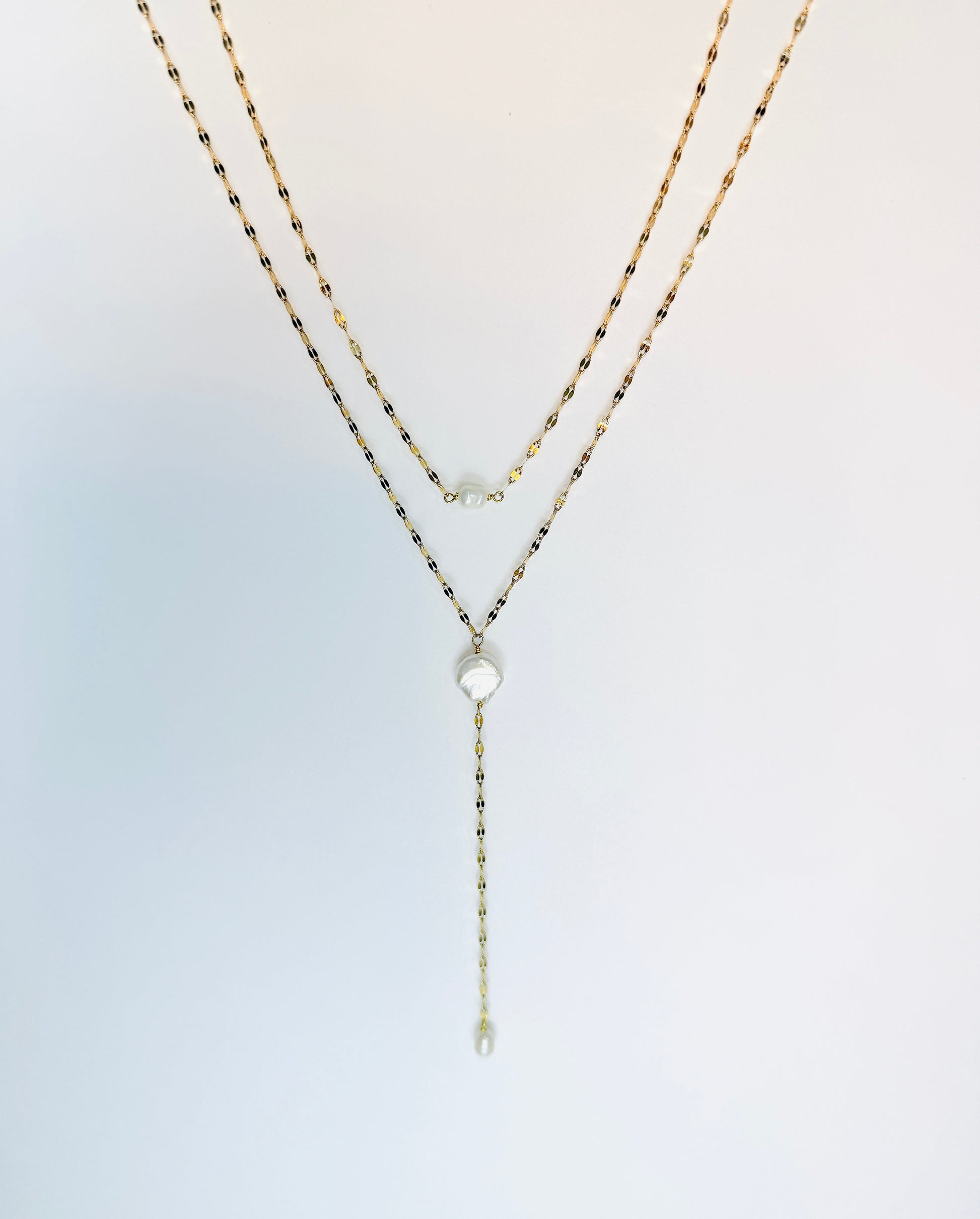 Dainty Freshwater Pearl Lariat Set Necklace