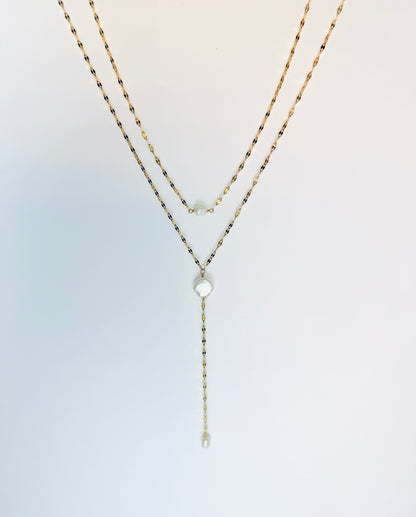 Dainty Freshwater Pearl Lariat Set Necklace