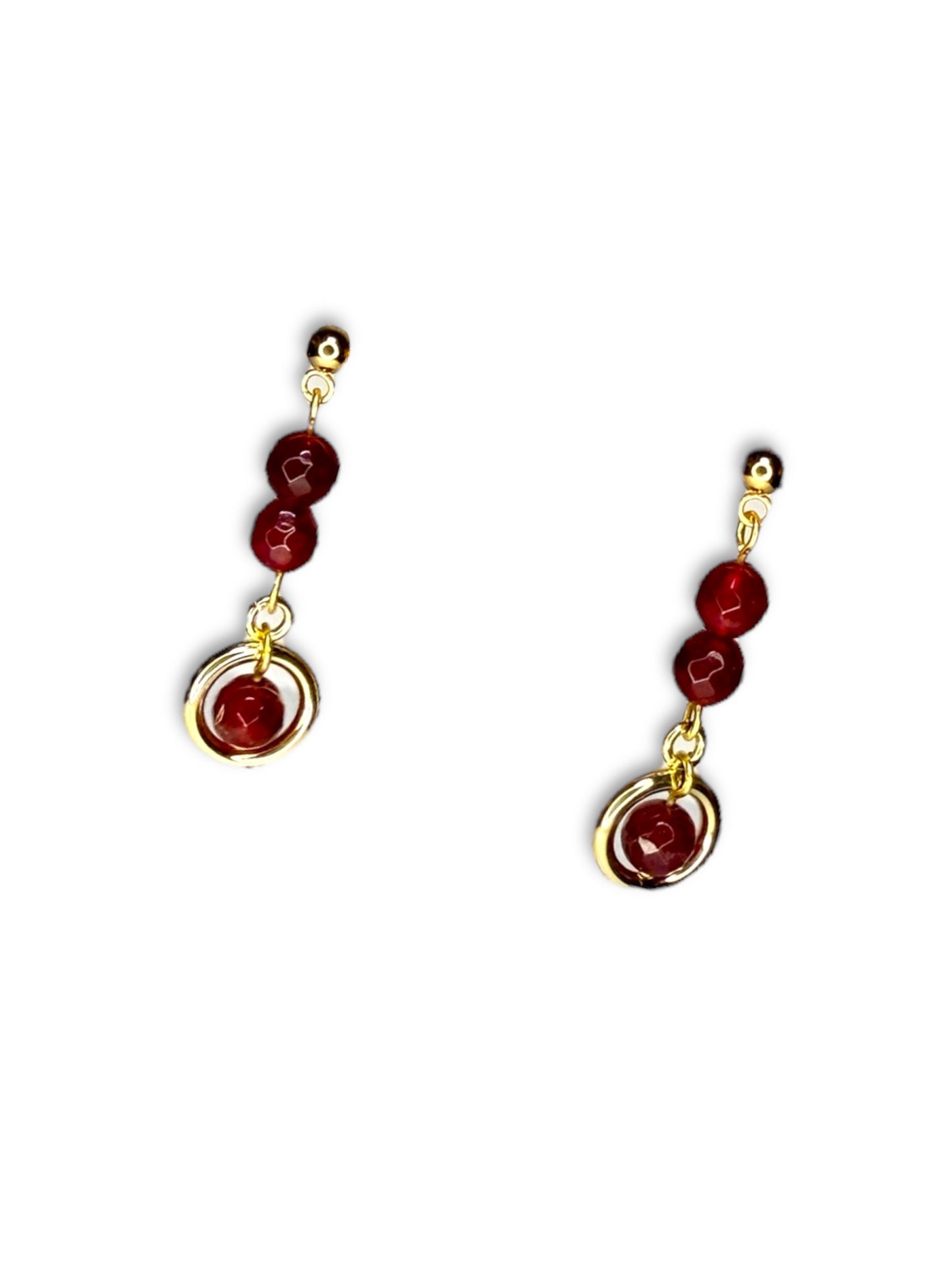 Red Jade Stone Mini Circle Dangle Earrings