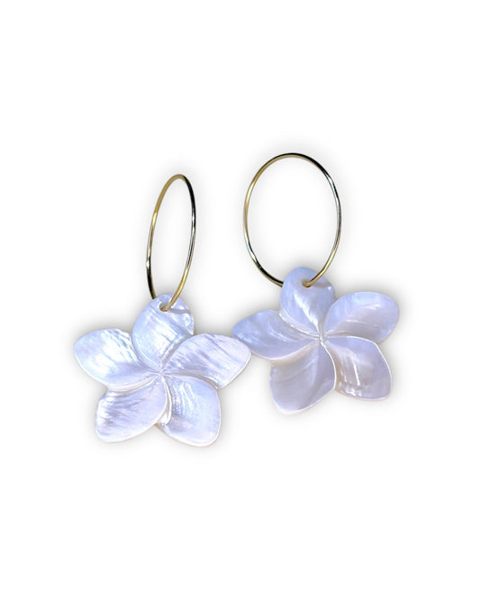 Hawaiian Flower Pearl Hoops