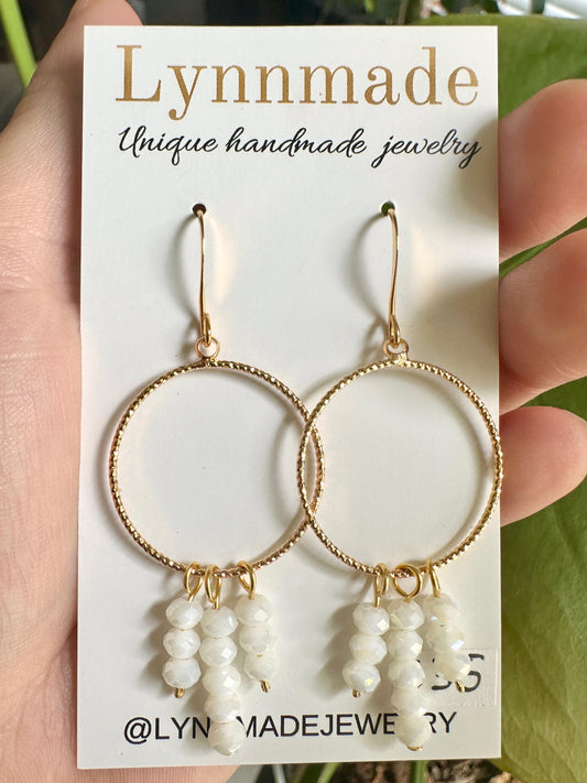 White Crystal Bead Circle Earrings