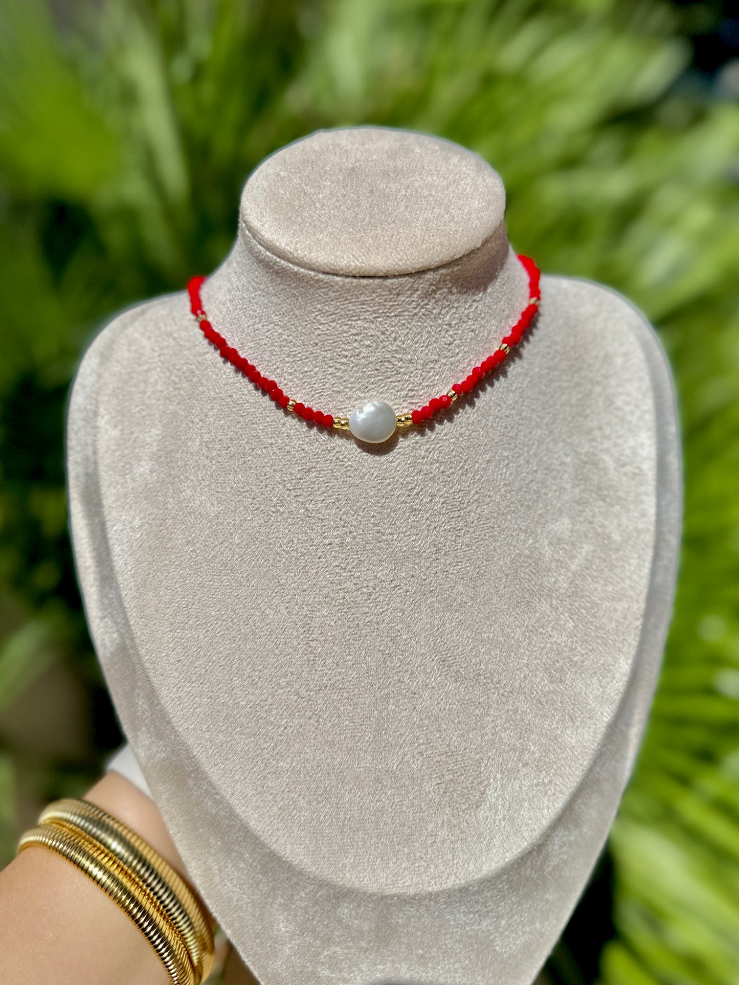 Red Pearl Crystal Necklace