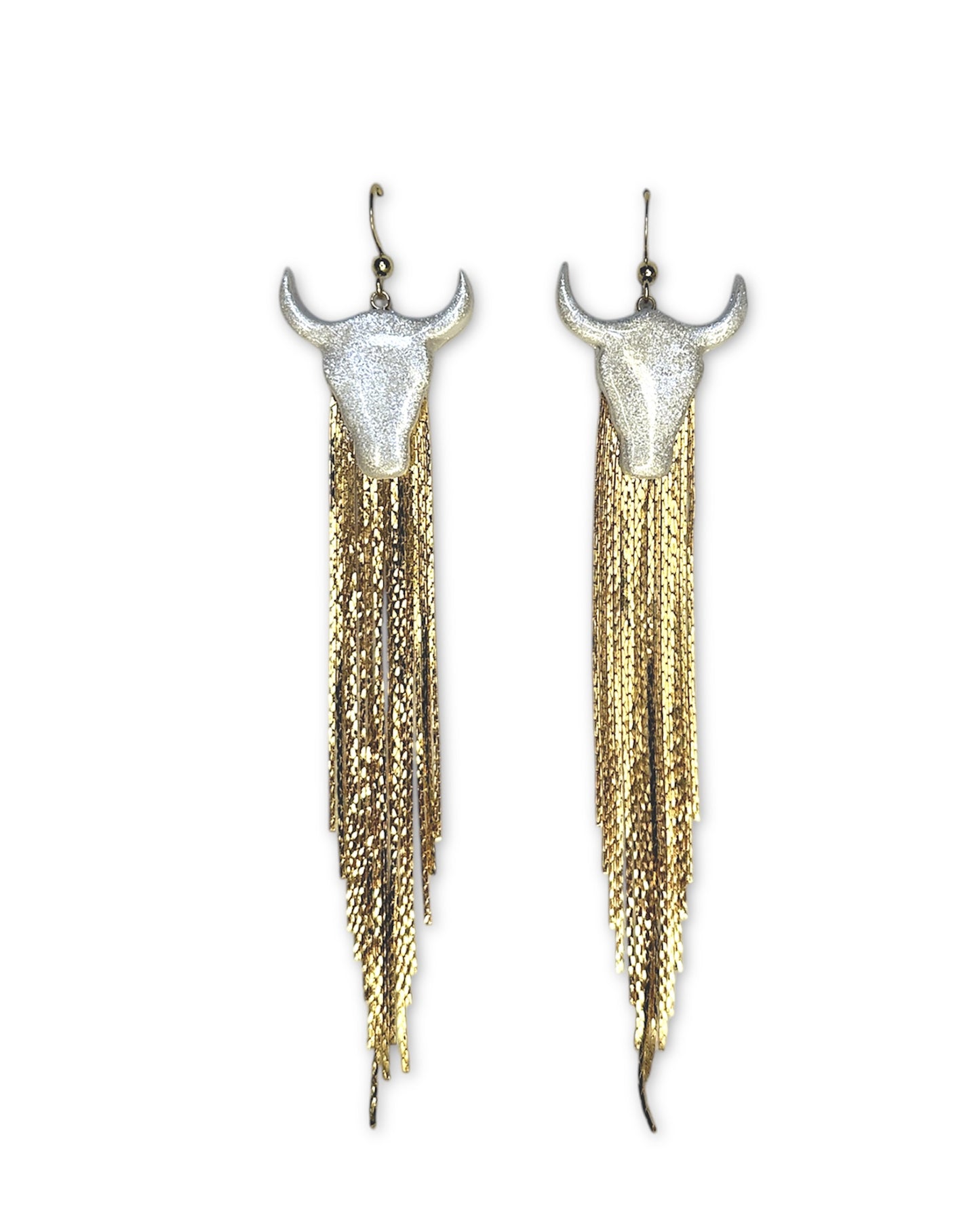 Long Tassel Sparkly Bull Earrings