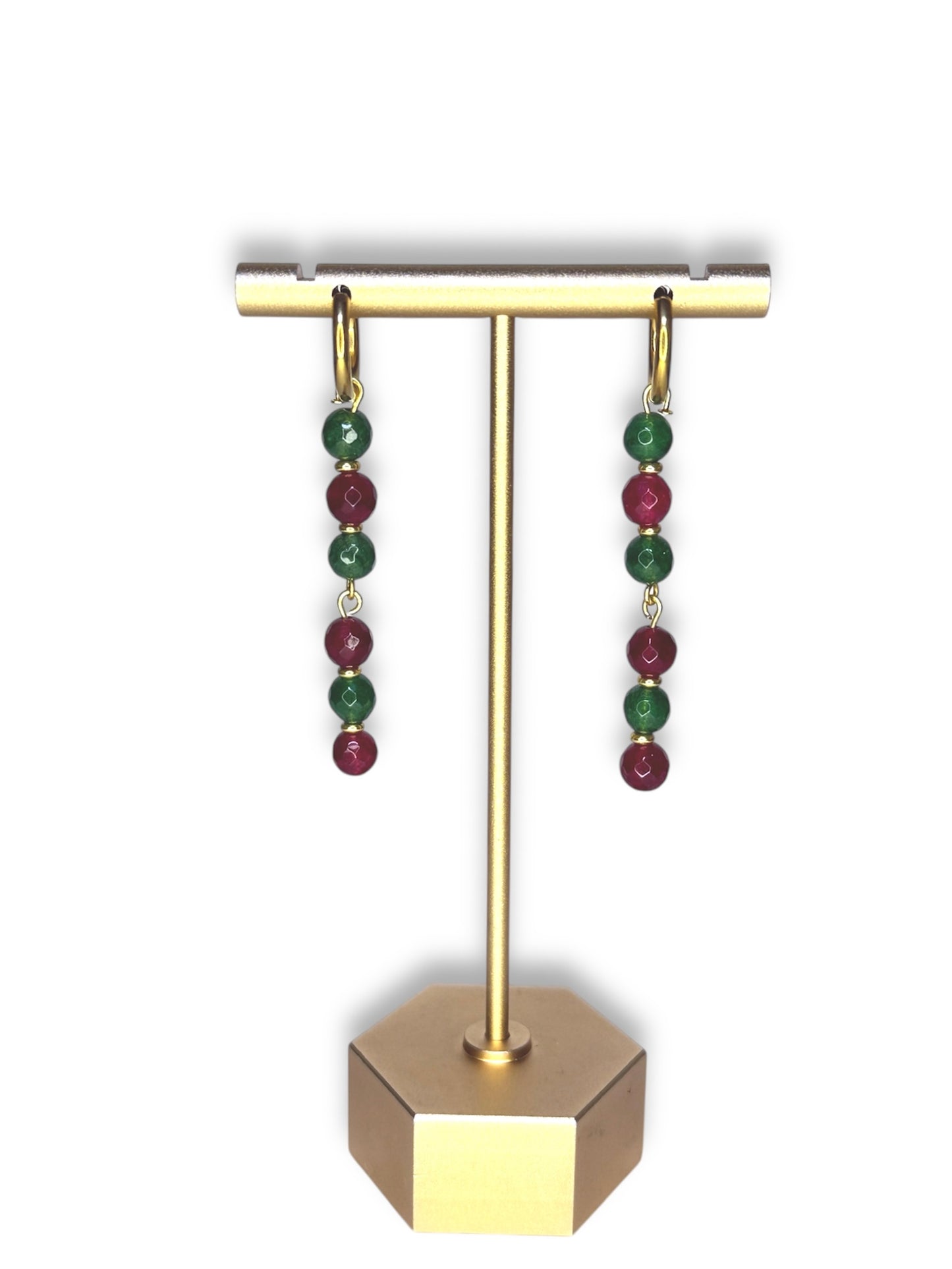 Red/Green Jade Stone Dangle Hoops