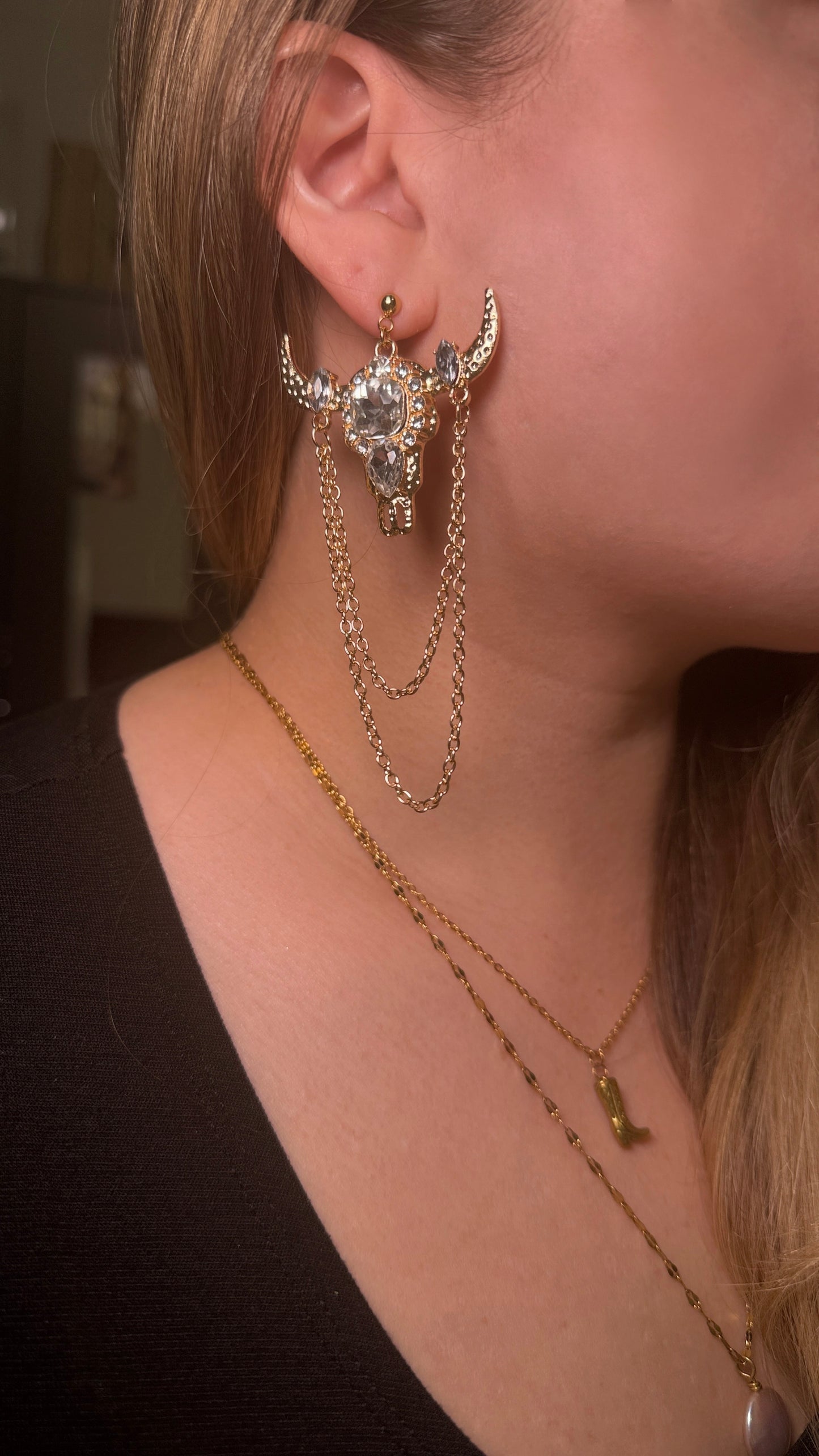 Rhinestone Bull Earrings