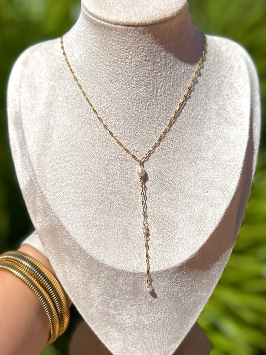 Sparkling Pearl Lariat Necklace