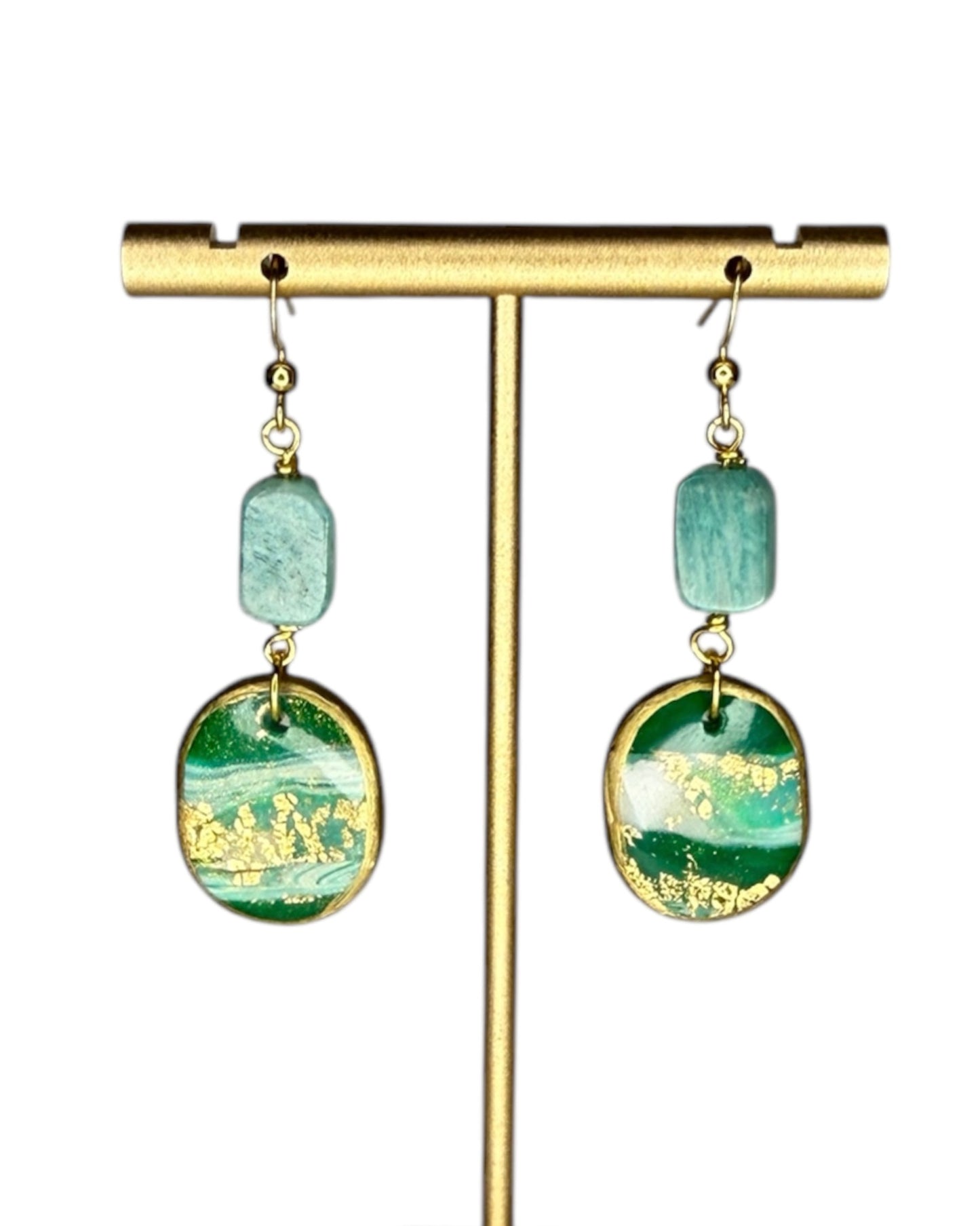 Amazonite Stone and Green Clay Marble Earrings