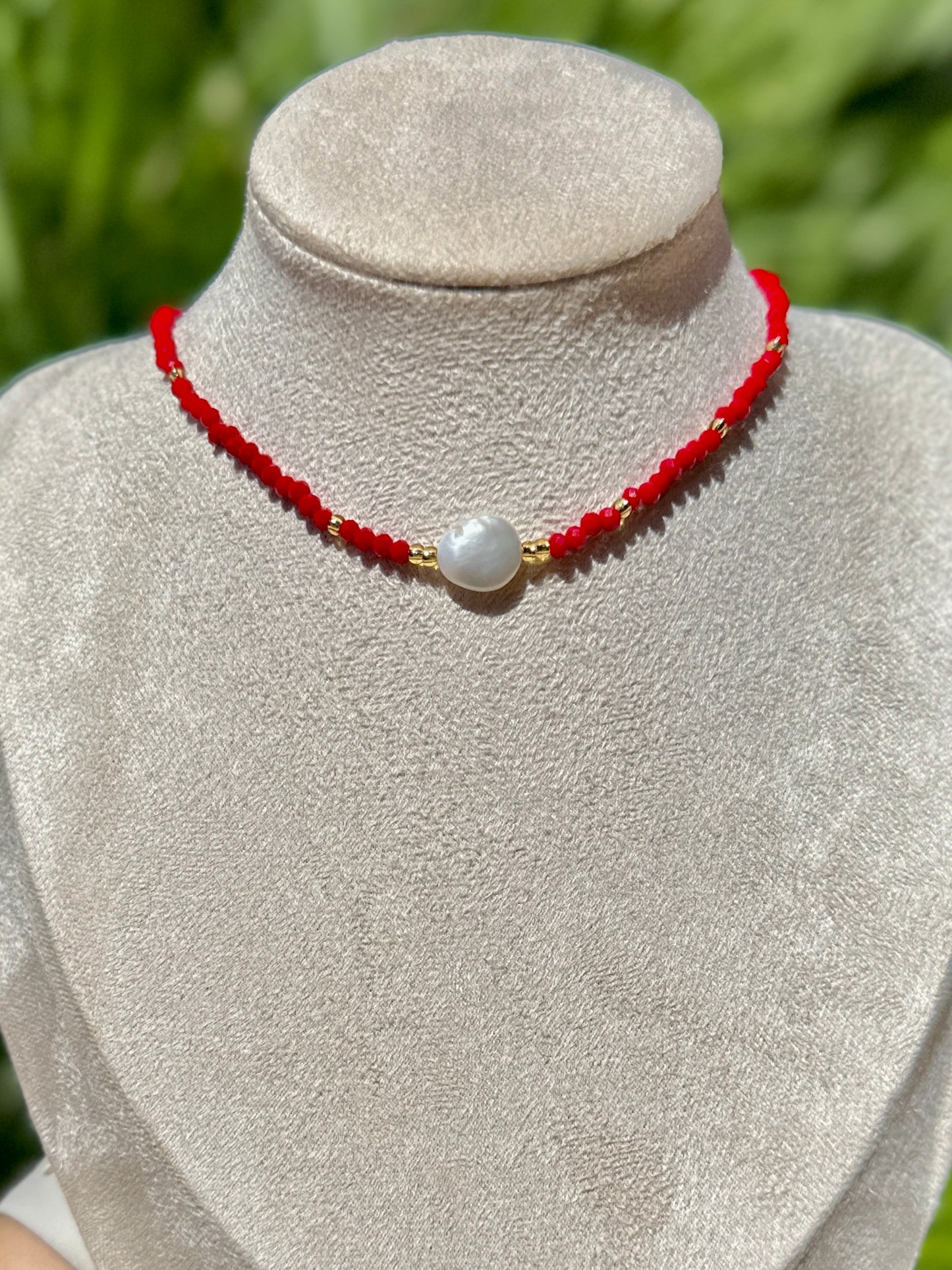 Red Pearl Crystal Necklace