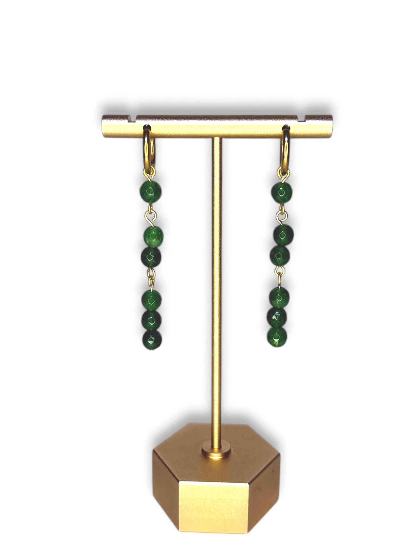 Red/Green Jade Stone Dangle Hoops