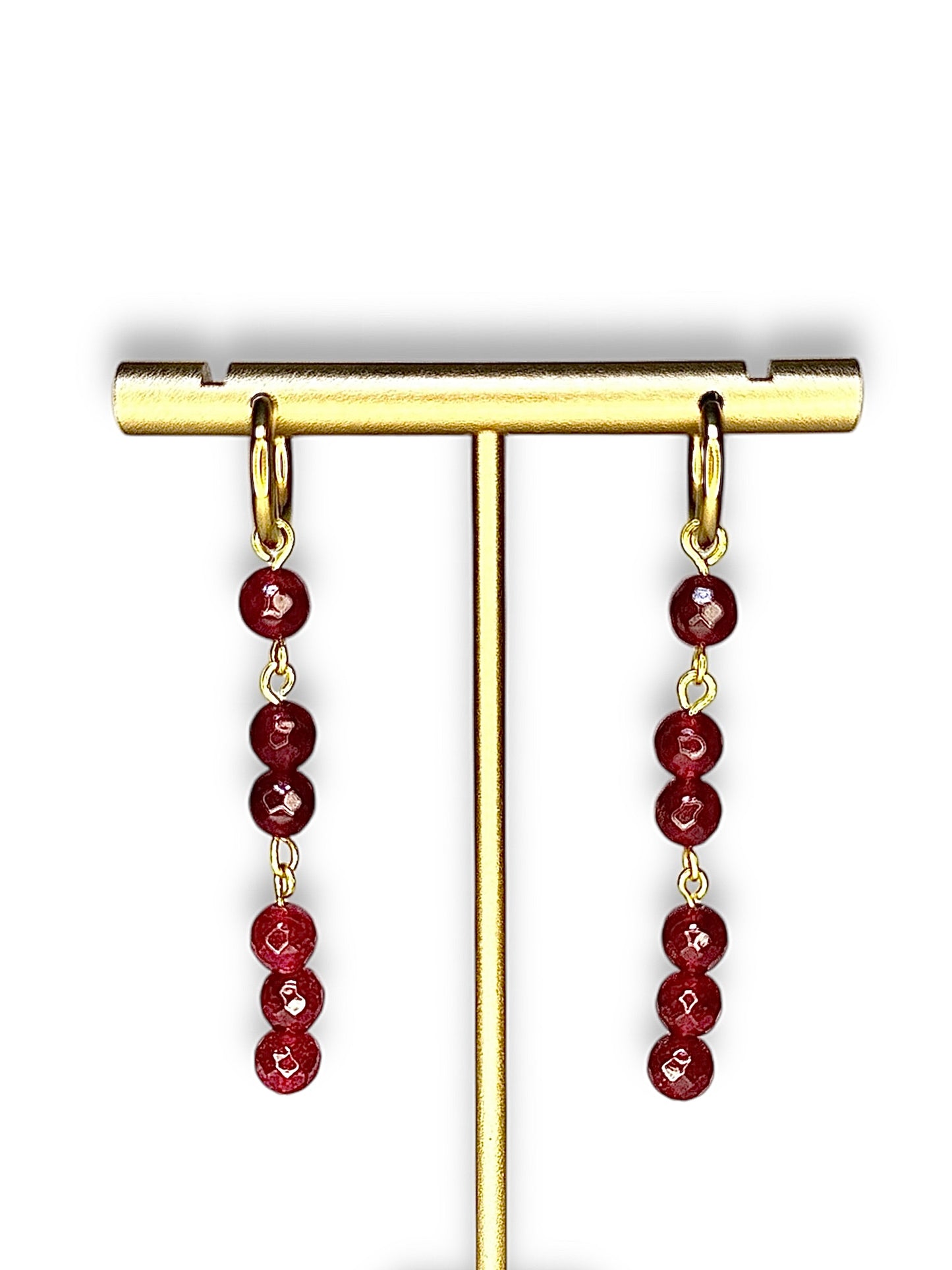 Red/Green Jade Stone Dangle Hoops