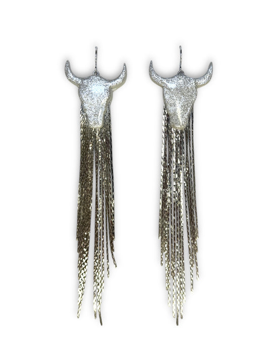 Long Tassel Sparkly Bull Earrings