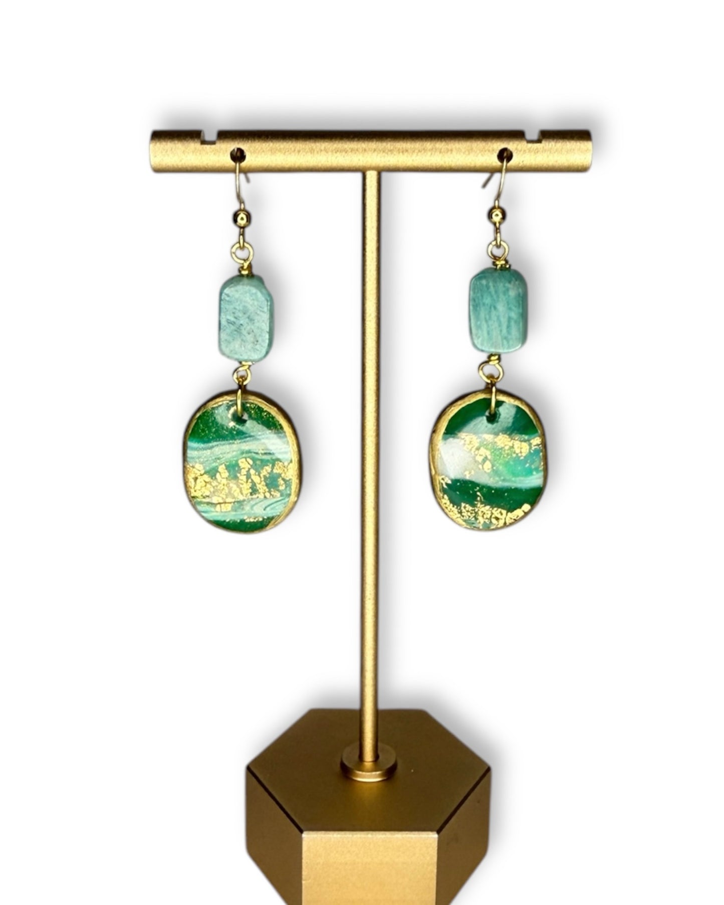 Amazonite Stone and Green Clay Marble Earrings