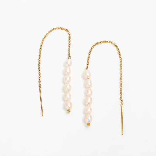 Dangling Golden Pearl Chain Tassel Earrings