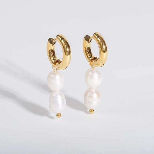 Pearl Golden Droplet Hoop Earrings