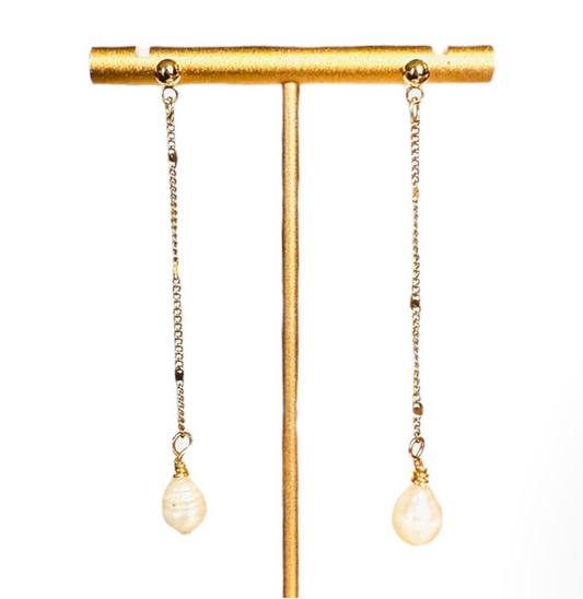 Freshwater Dropping Single Chain Pearl Earrings